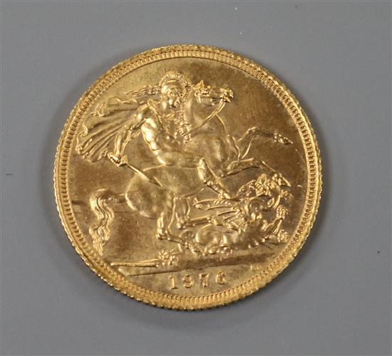 A 1976 gold full sovereign.